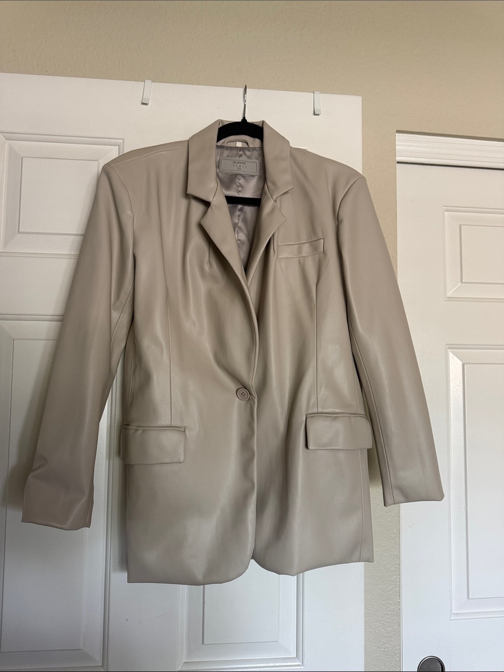 Blank NYC Taupe Faux Leather Blazer